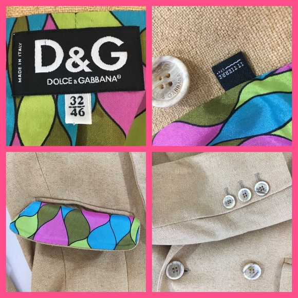 Vintage D&G Dolce & Gabbana Tan Linen blazer 32 10 - Picture 6 of 7
